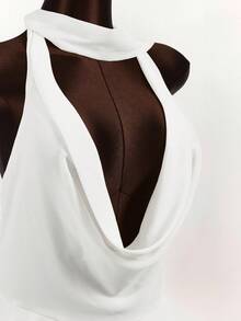 Amplova 女式夸张宽松领口围巾领带褶饰性感连衣裙 - 白色 - 查看 5