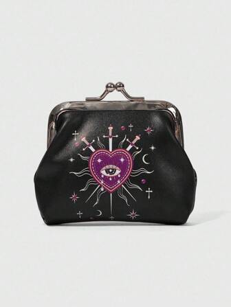 Goth Goth Spring Summer Wallet For Women Palace Gothic Girl Forest Love Eyes Gem Crystal Teardrop Water Drop Eyes Star Pattern Black Purse For Daily Use Back To School