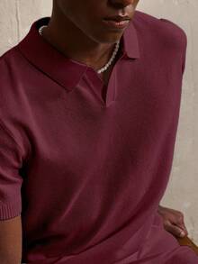 Manfinity Homme Men's Solid Color Short Sleeve Knit Top And Knit Shorts Casual Co-Ord Set , Fall Clothes - Burgundy - View 7
