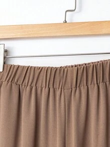 EMERY ROSE 大码女式夏季印花纽扣装饰上衣和松紧腰宽松阔腿裤两件套