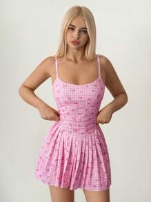 Sweetina Vestido mini plisado con estampado floral para mujer - Multicolor - Ver 1