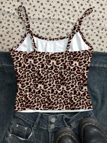SHEIN Teen Girls Casual Leopard Print Camisole Tank Top, Sleeveless Snug Fit Summer Shirt
