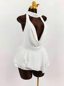 Amplova 女式夸张宽松领口围巾领带褶饰性感连衣裙 - 白色 - 查看 4