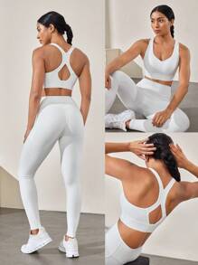 GLOWMODE FeatherFit™-Sculpt V Neck Racerback Sports Bra Tank Top Medium Support Workout Gym