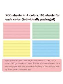 SHEIN 200 Stücke farbig liniertes Notizpapier, 4 Blöcke mit linierten Haftnotizen Pads, 3x5 Zoll Klebezettel Notizblock, bunte Seiten, abreißbarer Einband, Bürobedarf Tagebuch Schreibwaren Notizbuch für Schule, Studenten und Bürogebrauch (Nicht selbstklebend)