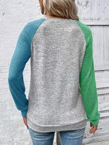 EMERY ROSE Sudadera casual de mujer con mangas raglán y bloques de color, para otoño - Multicolor - Ver 2