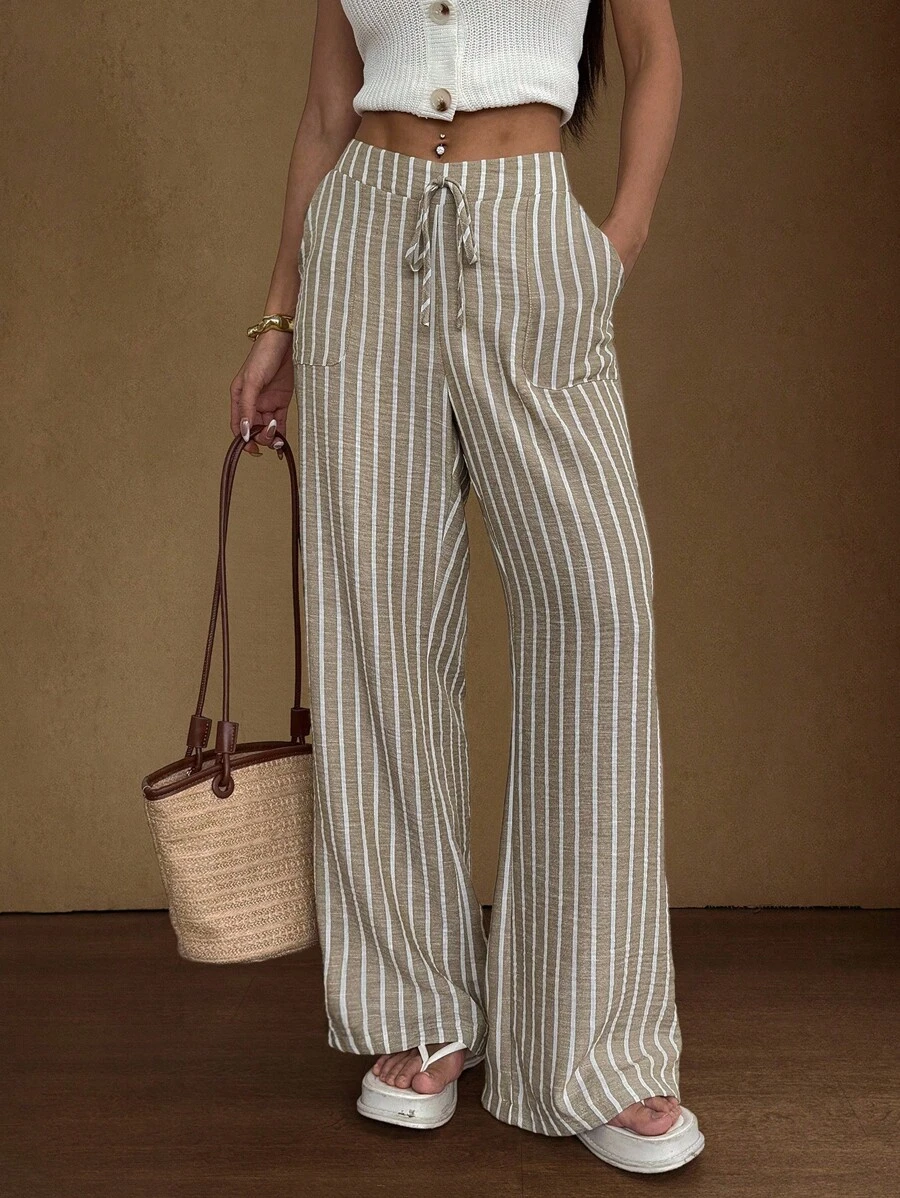 Écloséra Women's Fashionable Retro Stripe Casual Loose Straight Leg Pants Stripe Striped Pants Fall Cloth For Women