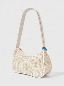 ROMWE Fairycore 1pc Bohemian Style Beach Bag, Hollow Out Net Tote Bag For Women, Suitable For Vacation, Comes With Hanging Decoration & Tropical Floral Embellishment - Multicolor - View 4