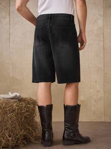 Manfinity Homme Quần short denim dáng rộng, cổ điển, màu xanh nhạt, giặt sạch dành cho nam - màu đen - Xem 3