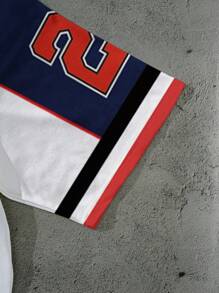 TOM & JERRY X SHEIN Men V-Neck Short Sleeve Summer Casual Sports, Street Cartoon Number & Letter Graphic T-Shirt