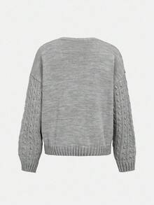 SHEIN Girlism Teen Girl's Casual Loose V-Neck English Slogan Print Sweater, Versatile In Fall/Winter