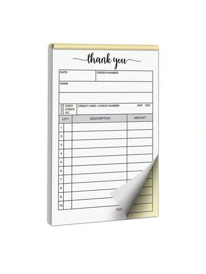 SHEIN 100 Pages/Thank You Receipt, White Yellow Two Copy Receipt, Invoice With Paper Pad