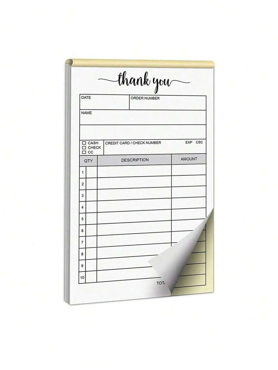SHEIN 100 Pages/Thank You Receipt, White Yellow Two Copy Receipt, Invoice With Paper Pad - Brown - View 1