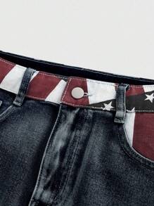 ROMWE Grunge Punk Independence Day USA Flag Print Sexy Mini Denim Skirt For Women - Blue - View 3