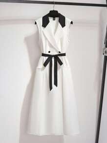 Franclia Women's Elegant Commuter Sleeveless Colorblock Dress Summer Dress Clothes For University