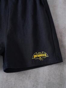 Batwheels X SHEIN 夏季男童休闲汽车印花圆领短袖T恤和短裤