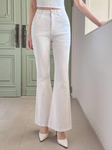 DAZY Women's Western Style Washed Flare Leg Jeans - White - View 8