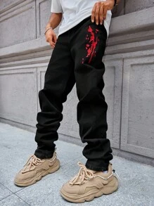 Manfinity EMRG Quần Jeans Nam Thường Ngày Xếp Ly Có Túi Thêu - màu đen - Xem 5