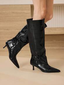 MOTF PREMIUM BOTAS DE CUELLO ALTO CRUZ DE PIEZA CROERNILE PERNERN DE ALTA ROSA - Negro - Ver 5