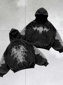 Manfinity Dauomo Men Y2K Retro Punk Print Hoodie, Suitable For Everyday Outings , Fall - Black - View 1