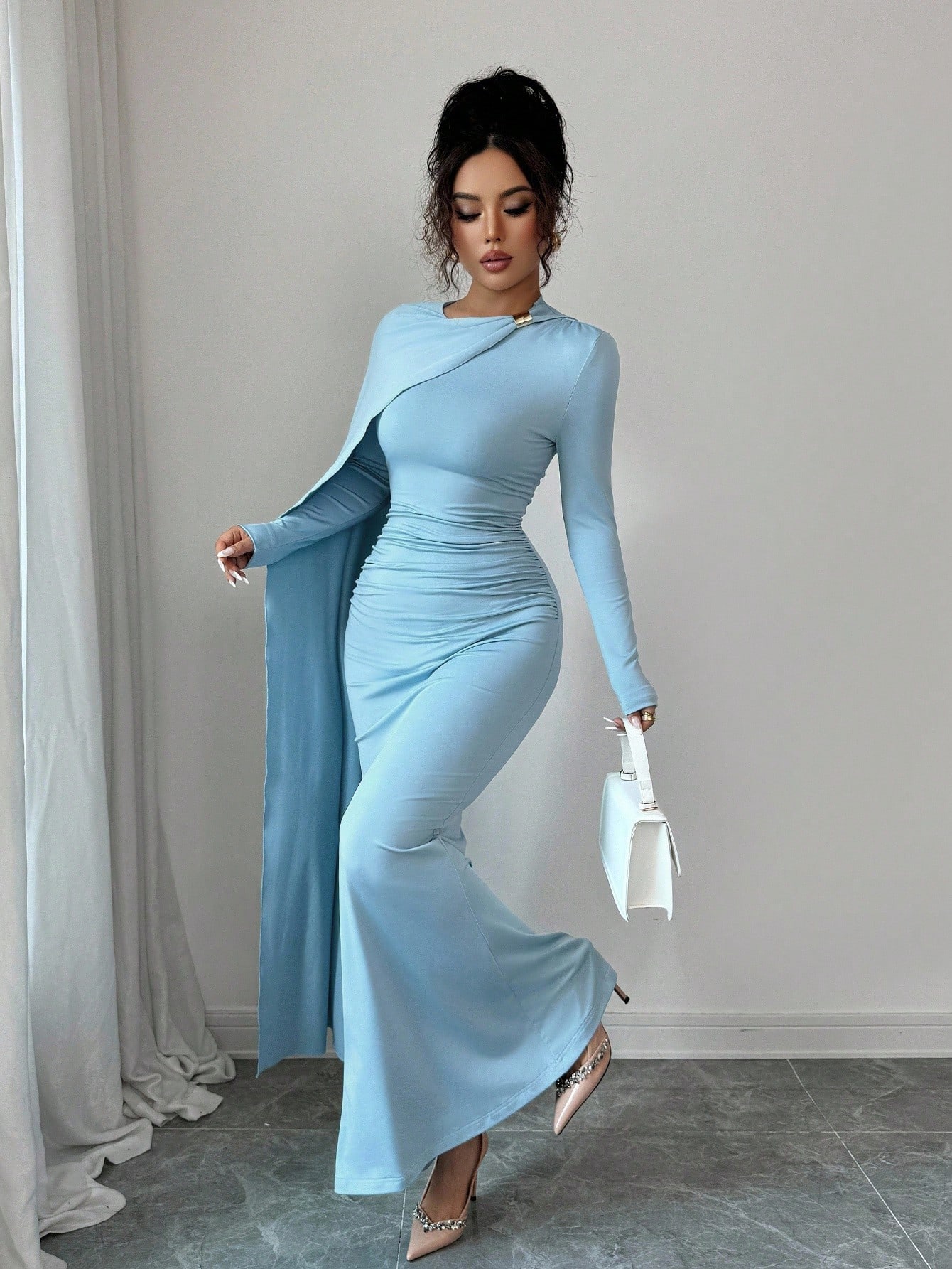 Elenzga فستان حفلة طويل أنيق أزرق سماوي للنساء، مت...