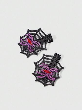 Grunge Punk 2 piezas Pasadores de cabello con araña de estilo punk con rhinestones, Pasadores de pato de color contrastante con brillo de alta calidad, Accesorios de moda de diseño exclusivo para el cabello para Halloween