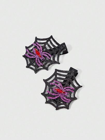 Grunge Punk 2pcs Punk Style Rhinestone Spider Hairclips, High-Quality Glitter Contrast Color Duck Clips, Niche Design Fashion Hair Accessories For Halloween