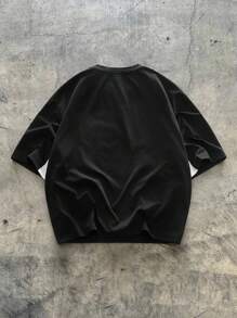 EASEVO 撞色圆领宽松大码男式 T 恤 - 黑色 - 查看 2