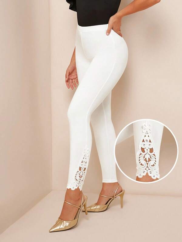 Amorya Women's Solid Color Elastic Waist Casual Leggings Fall/Winter Women Clothes Back To School Modest Vintage Old Money Teacher Outfits For Women Airportall White