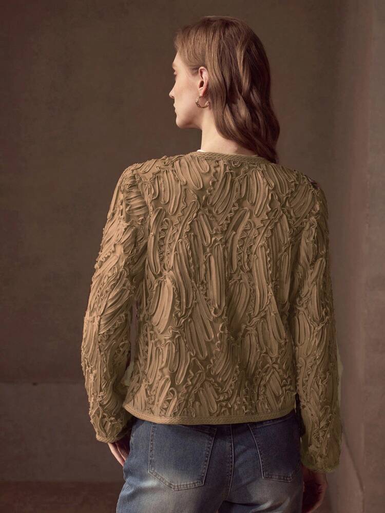 BUTTON UP TEXTURED PATTERN CARDIGAN