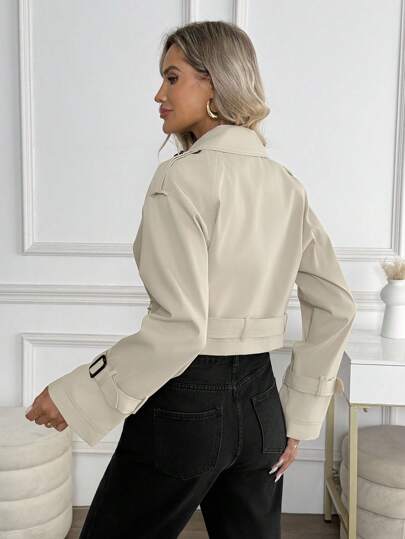 Easowa Double-Breasted Waist Cinching Short Trench Coat, Casual & Elegant Women's Cropped Trench Coat