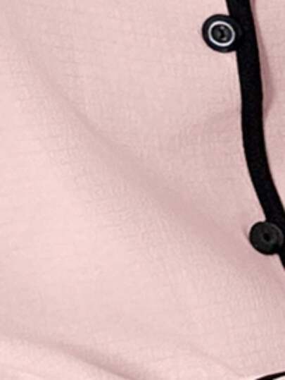 Contrast Lapel Loose Short Sleeve Pajama Set Roze Pyjama Cozy Elegante view 7