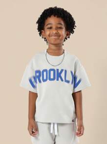 SUMWON Jugendlich Brooklyn bedrucktes Zweiteiler Co-Ord Set aus Jersey T-Shirt und Shorts, lässiger urbaner Streetwear Sommer Frühling Sport Freizeitkleidung Outfit - Khaki - Übersicht 3