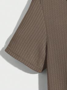 Manfinity Mode Men's Casual Solid Color V-Neck Short Sleeve Polo Shirt, Summer - Khaki - View 5