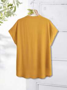 EMERY ROSE Áo sơ mi Plus Size Cao thấp màu trơn Giải trí - Màu Mù tạt vàng - Xem 2