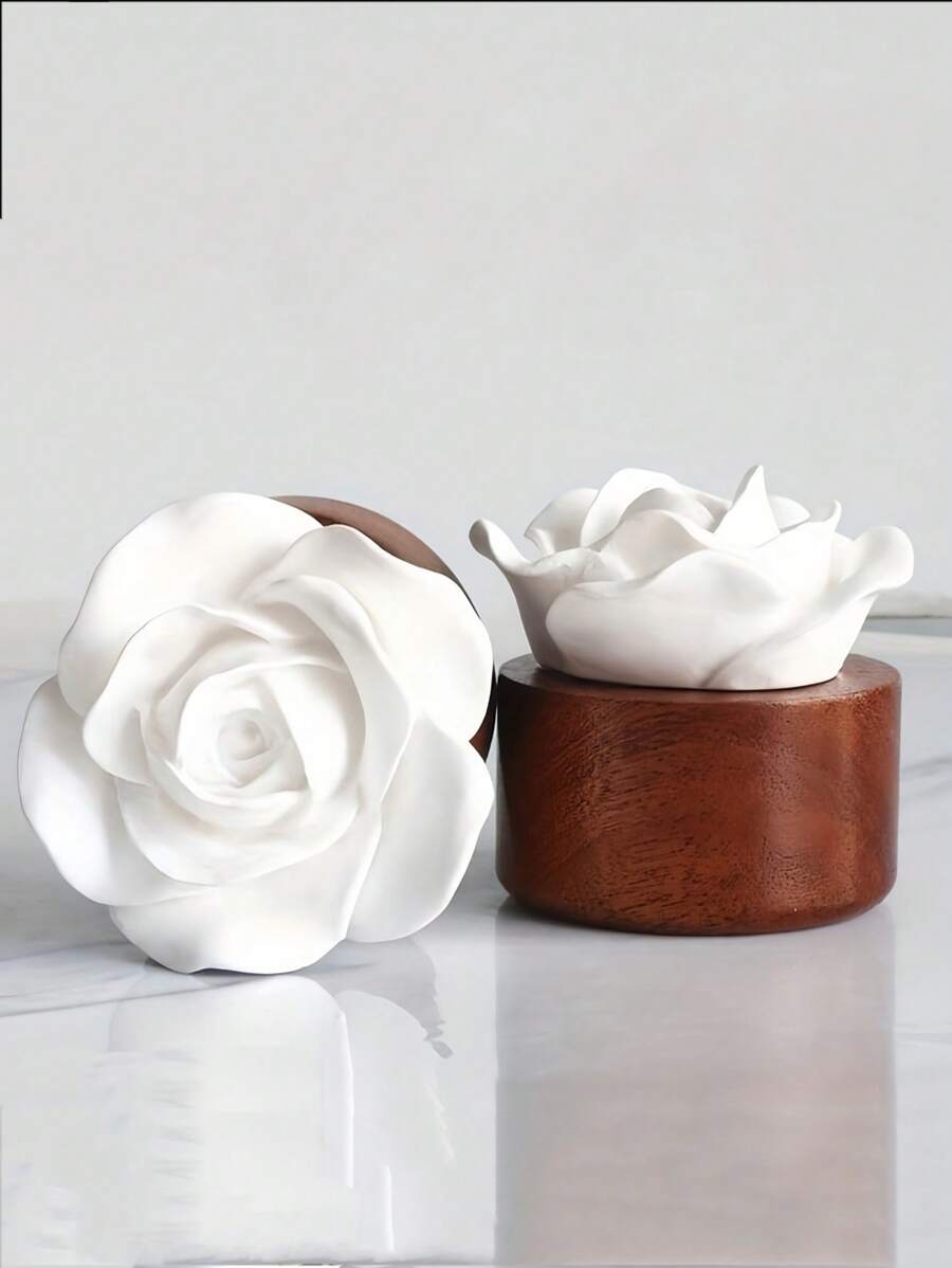 SHEIN 1Pc Essential Oil Diffuser Set, Indoor Fragrance Essential Oil Stone Creative Home Fragrance Wood Base Gypsum Rose Car Fragrance Stone Ornament Home/Car Fragrance Decoration, Flameless And Battery Free, Suitable For Bedrooms And Living Rooms