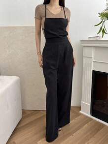 DAZY Women's Halter Backless Loose Jumpsuit Overalls Romper - Black - View 4