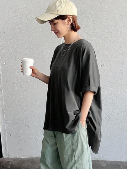 FRIFUL 女式夏季纯色蝙蝠袖休闲长款T恤，秋季服装