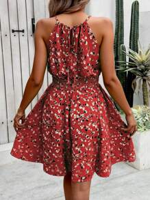 Breezaya Summer Vacation Casual All-Over Print Halter Dress - Dark Red - View 2