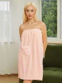 SHEIN 1 pieza Bata de baño de felpa de coral para mujer, suave y absorbente, con bufanda y gancho, toalla sin desprendimiento, para el hogar, spa, ropa de dormir, artículos esenciales para volver a la escuela