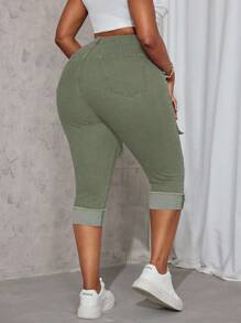 SHEIN SXY Plus Size Women Elastic Personalized Pocket Skinny Jeans