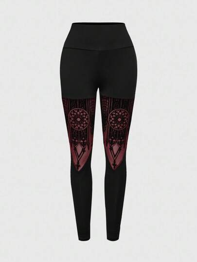 Gothic Castle Hollow Patchwork Women's Skinny Elastic Leggings