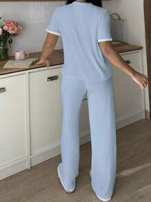 SHEIN 2pcs Women Casual Contrast Color Loungewear Set Outfit - Multicolor - View 2