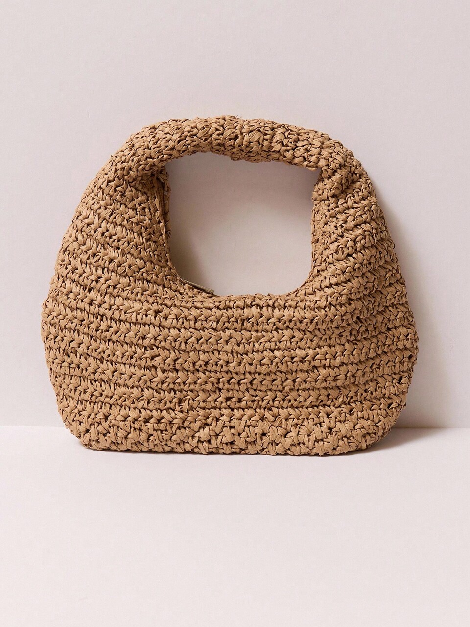 Bolso de Mano Marrón con Efecto de Paja Tejida