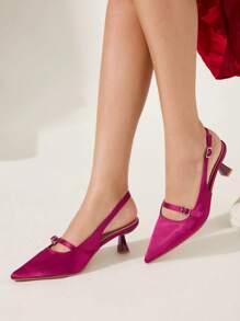 CUCCOO CHICEST Women's Pointed Toe Cutout Buckle Strap Mid Heel Pumps, Elegant Commuter Minimalist Purple-Red Slip-On High Heels, Suitable For Work, Date, Afternoon Tea, Christmas, Thanksgiving - Burgundy - View 7