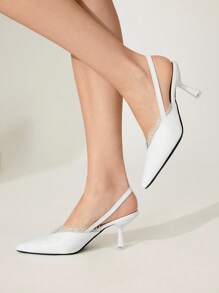 CUCCOO CHICEST 女士金色金属链尖头细高跟鞋，时尚百搭优雅，适合派对、宴会、夜总会、通勤、个性化、音乐节、工作场所 - 白色 - 查看 3