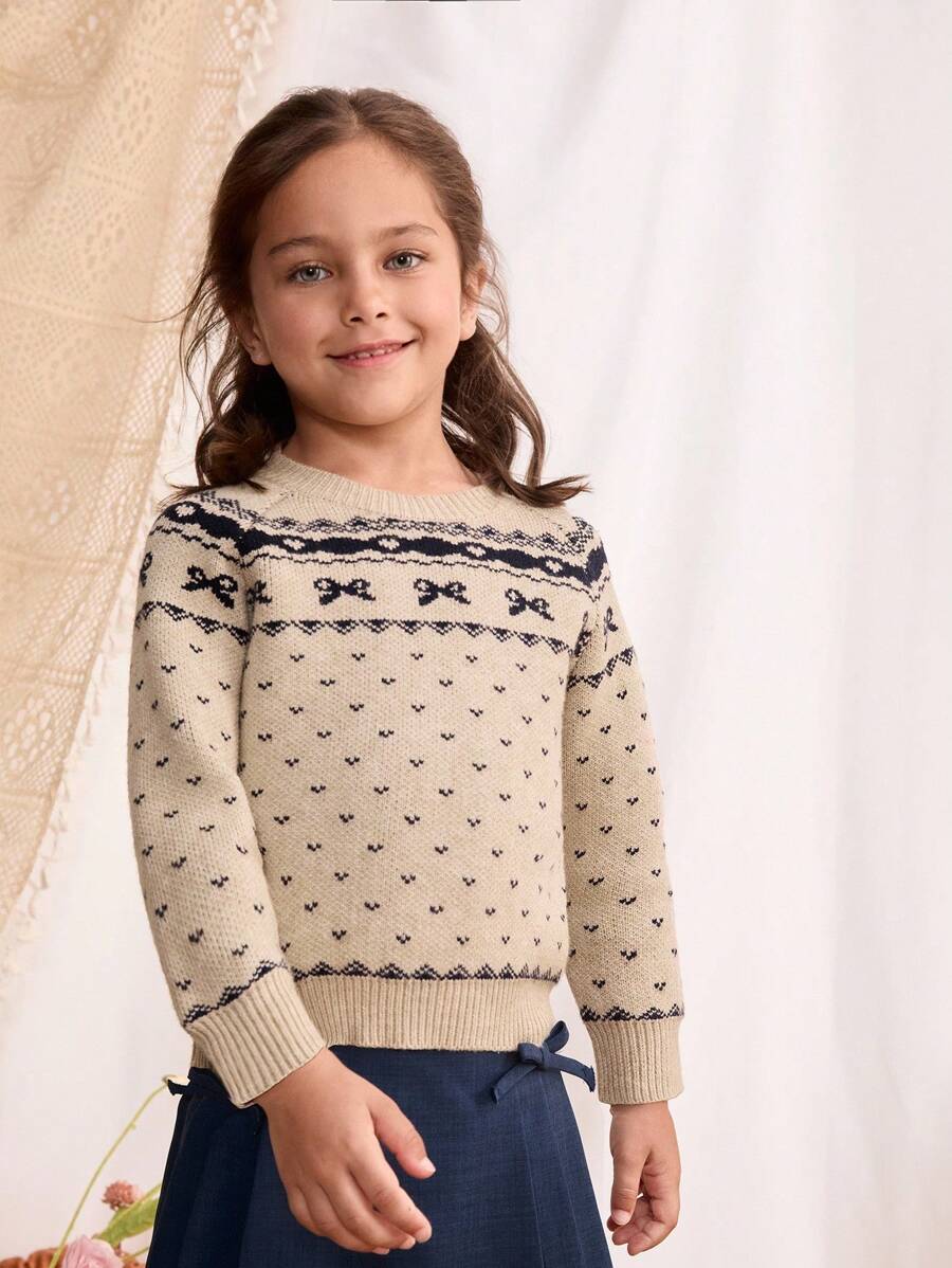 Blossori 女童法式优雅几何图案套头衫 - 彩色 - 查看 1