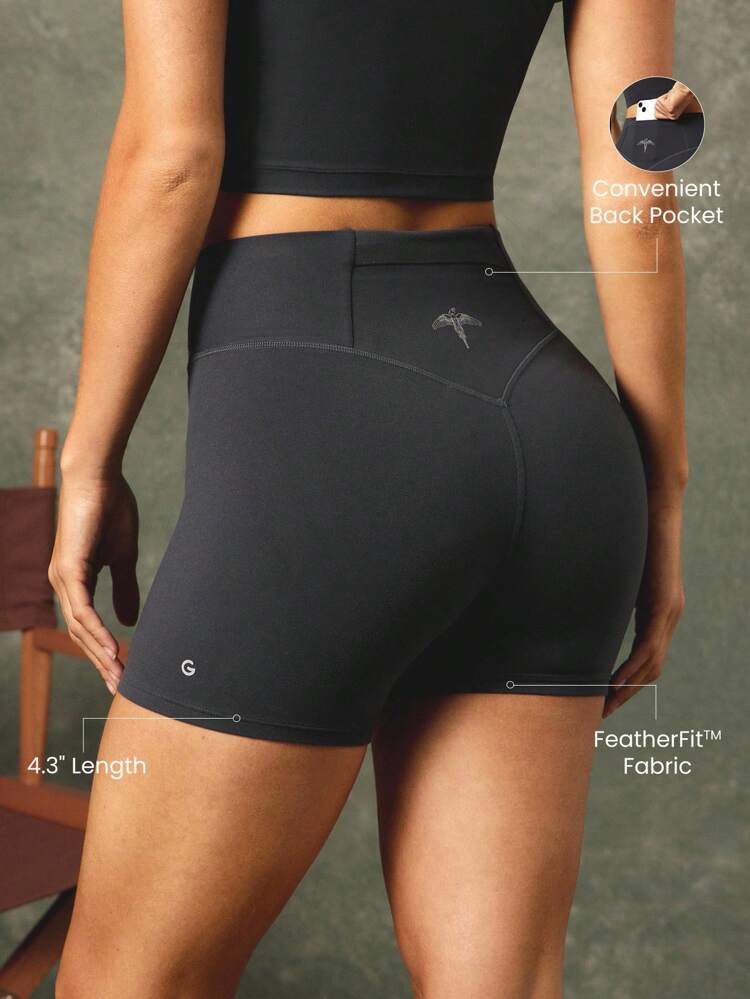 GLOWMODE X Harry Potter 4.3" FeatherFit™ Sweat-Wicking Soft Stretchy Crossover Waist Silicone Label Back Graphic Waist Pocket Shorts Low-Impact Yoga Pilates Barre Studio Daily Casual Wear