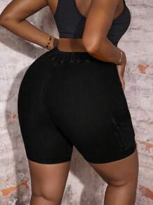 Slaydiva Quần short denim skinny cạp cao gợi cảm cỡ lớn - màu đen - Xem 2