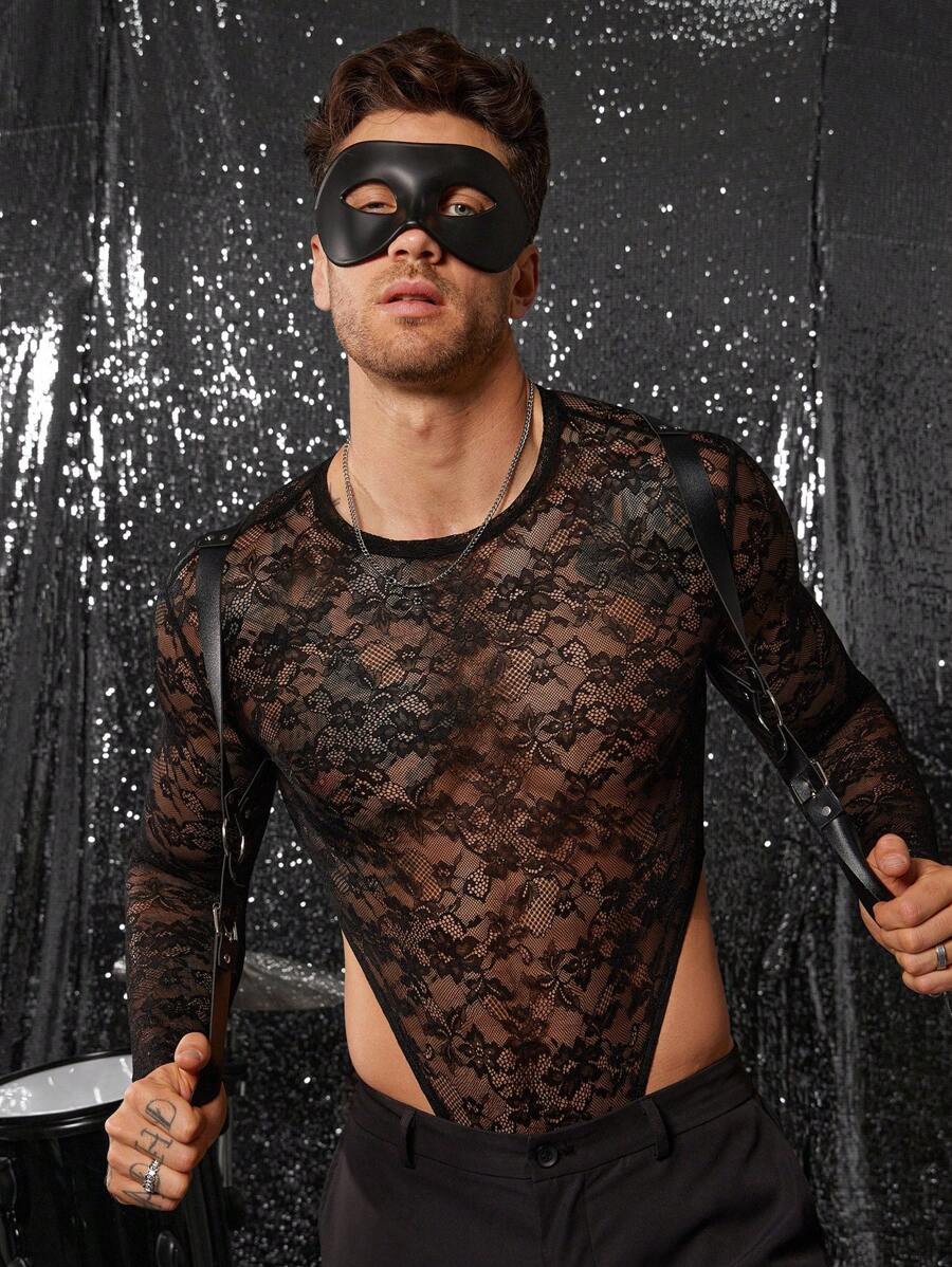 FeverCity Men's Knitted Fashionable Casual Skinny Bodysuit, Fall - Black - View 1